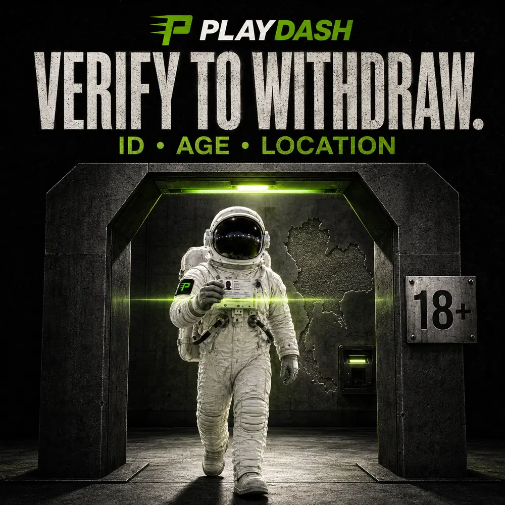 PlayDash identity, age and location verification before withdrawal